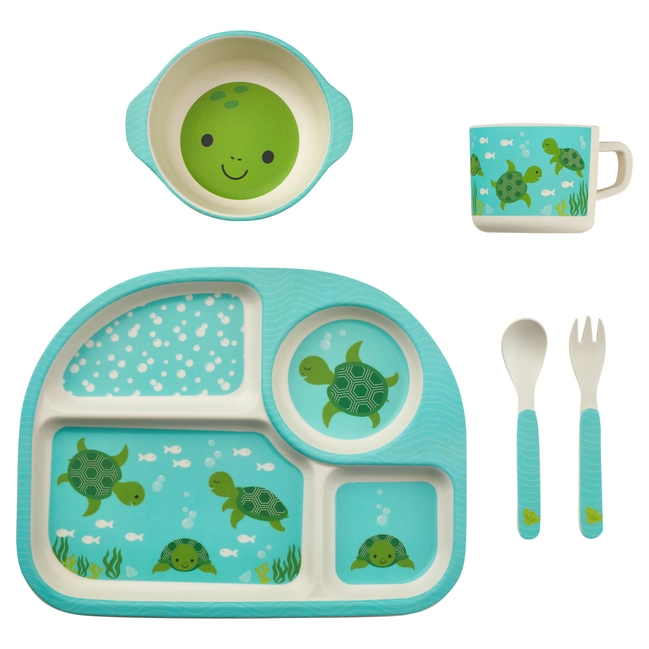 Five Piece Bamboo Dish Set For Kids – Sea Turtles
