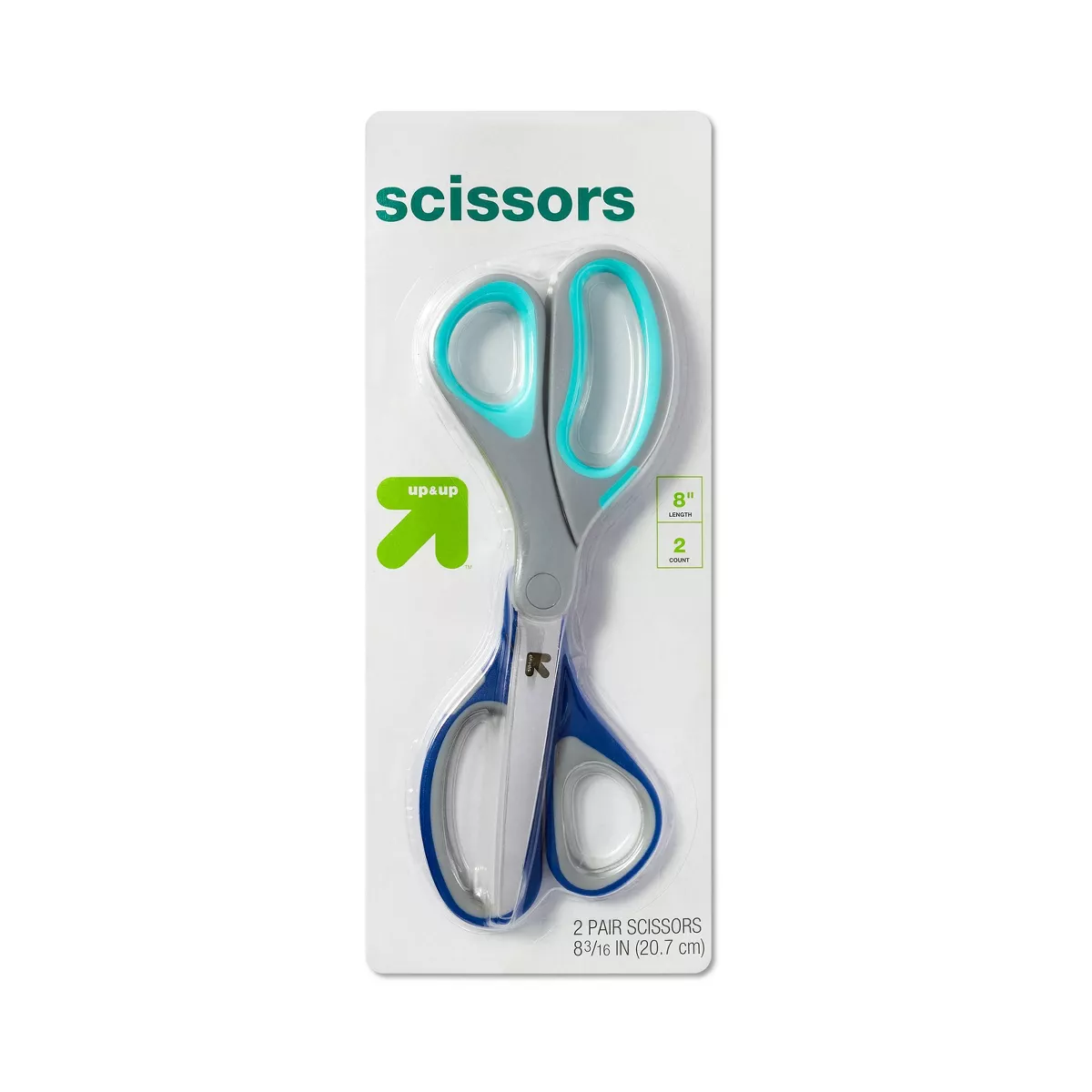 2ct 8" Home and Office Scissors - up&up™: School & Student Use, Black, Plastic, 3.6" Blade, Non-Powered Desk Tools